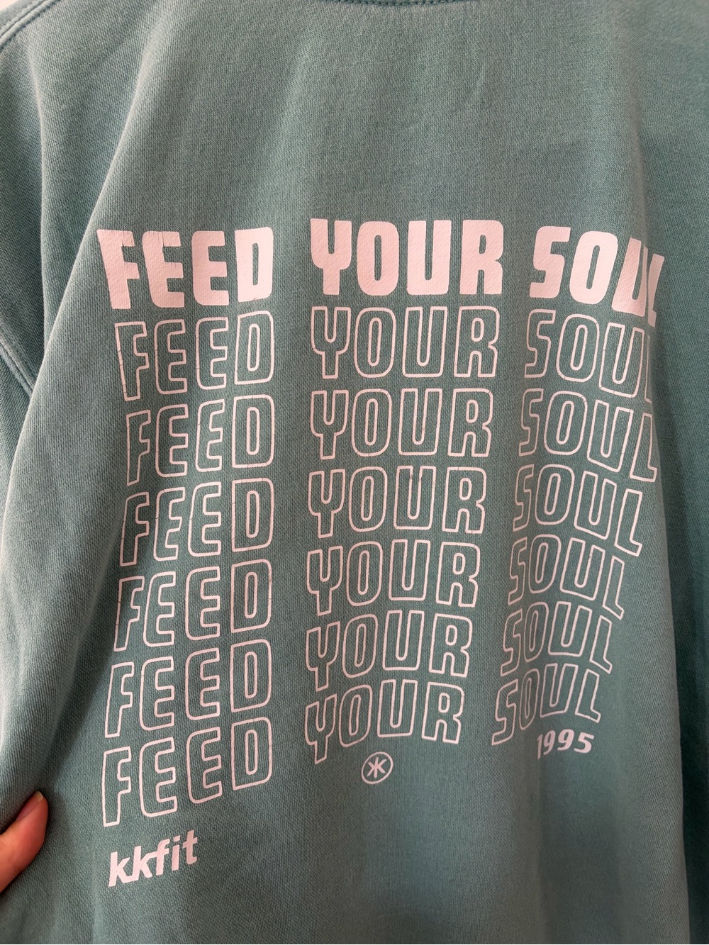 KKFit Feed Your Soul Green Crewneck Sweater Size Large - Picture 4 of 7